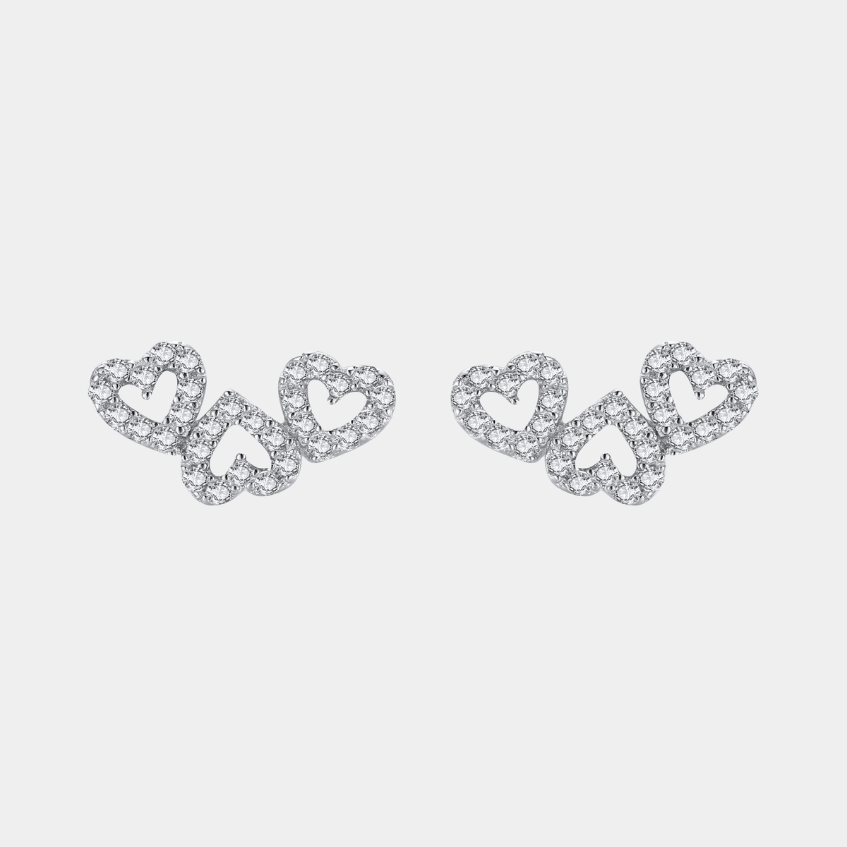 Heart Earrings Mini Triple Hearts Silver Tone