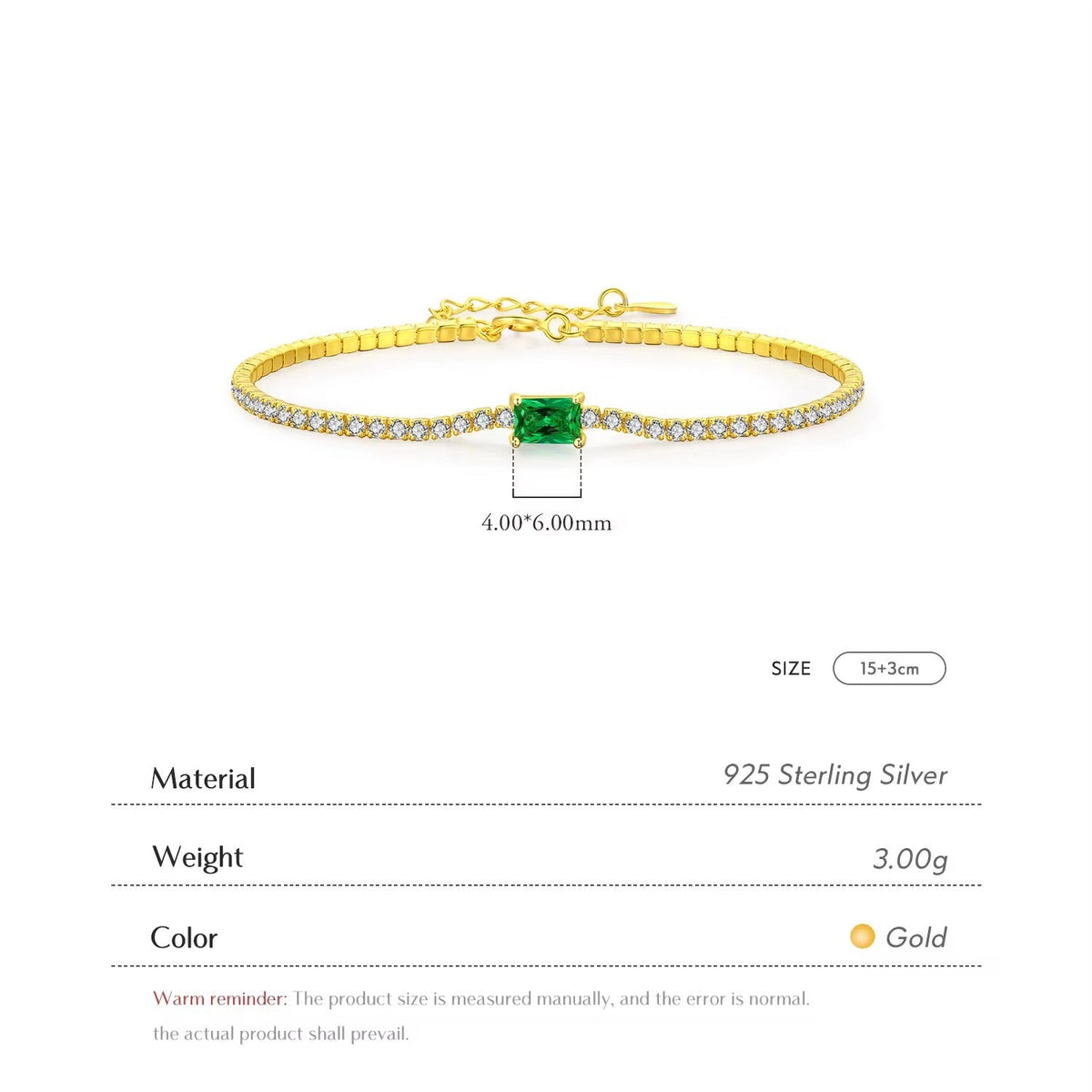Emerald Green Halo Tennis Bracelet Gold Tone