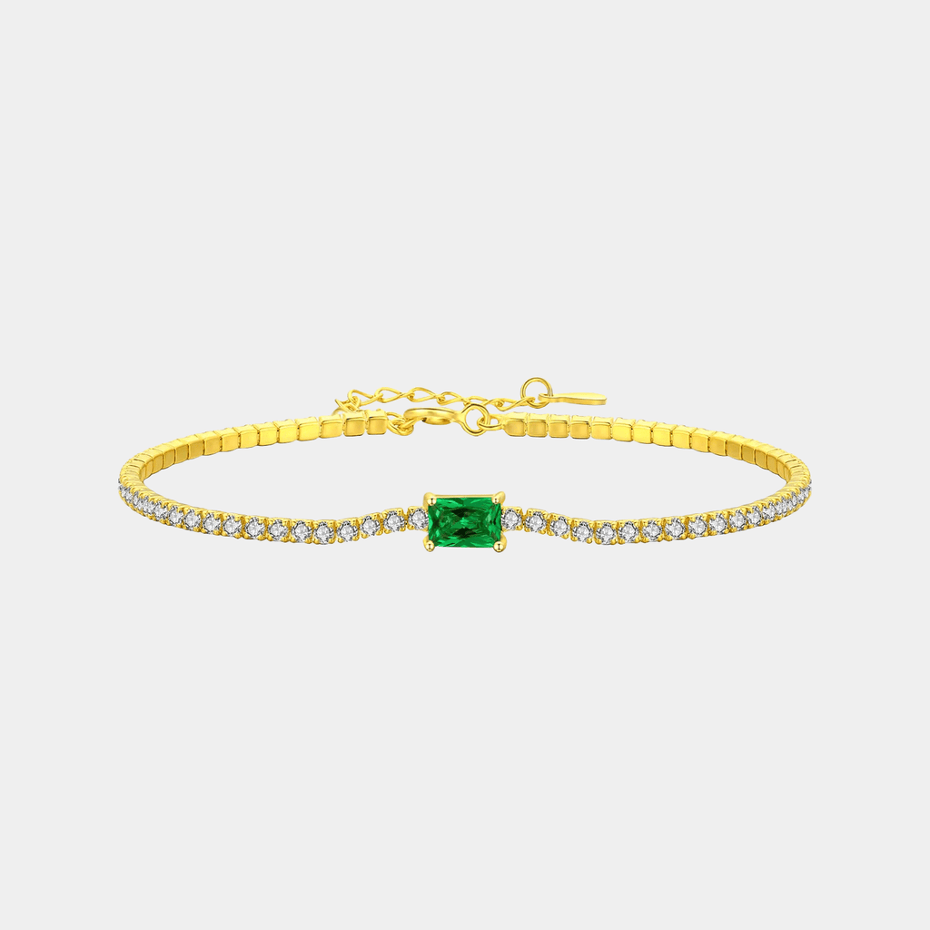 Emerald Green Halo Tennis Bracelet Gold Tone