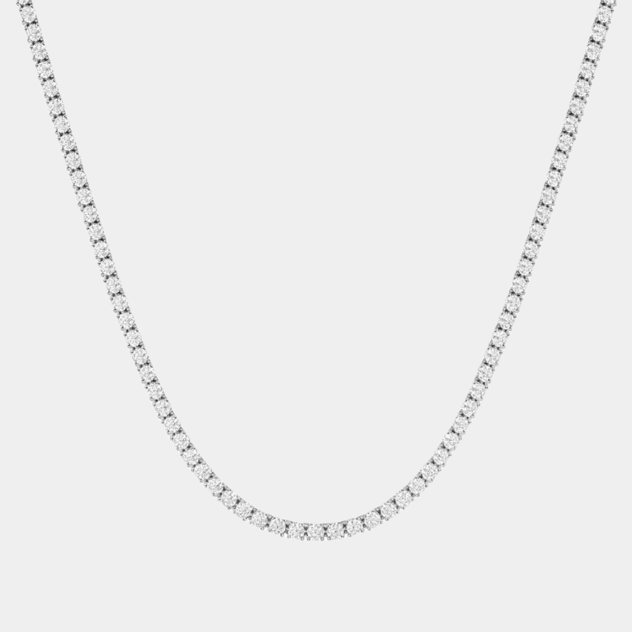 Fine Tennis Necklace Chain Silver Tone Pav Stones