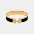 Black Enamel H Bangle in Gold Tone