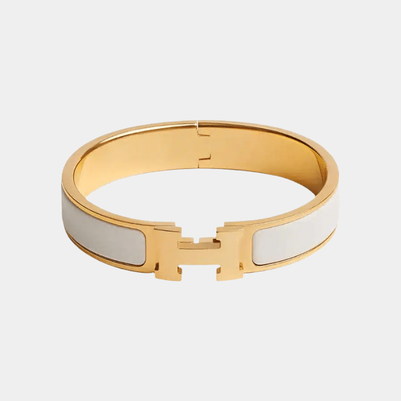 Pearl White Gold Tone H Bangle Bracelet