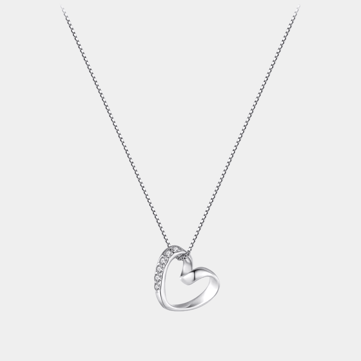 Heart Necklace Open Heart Pendant In Silver ToneWith Crystal