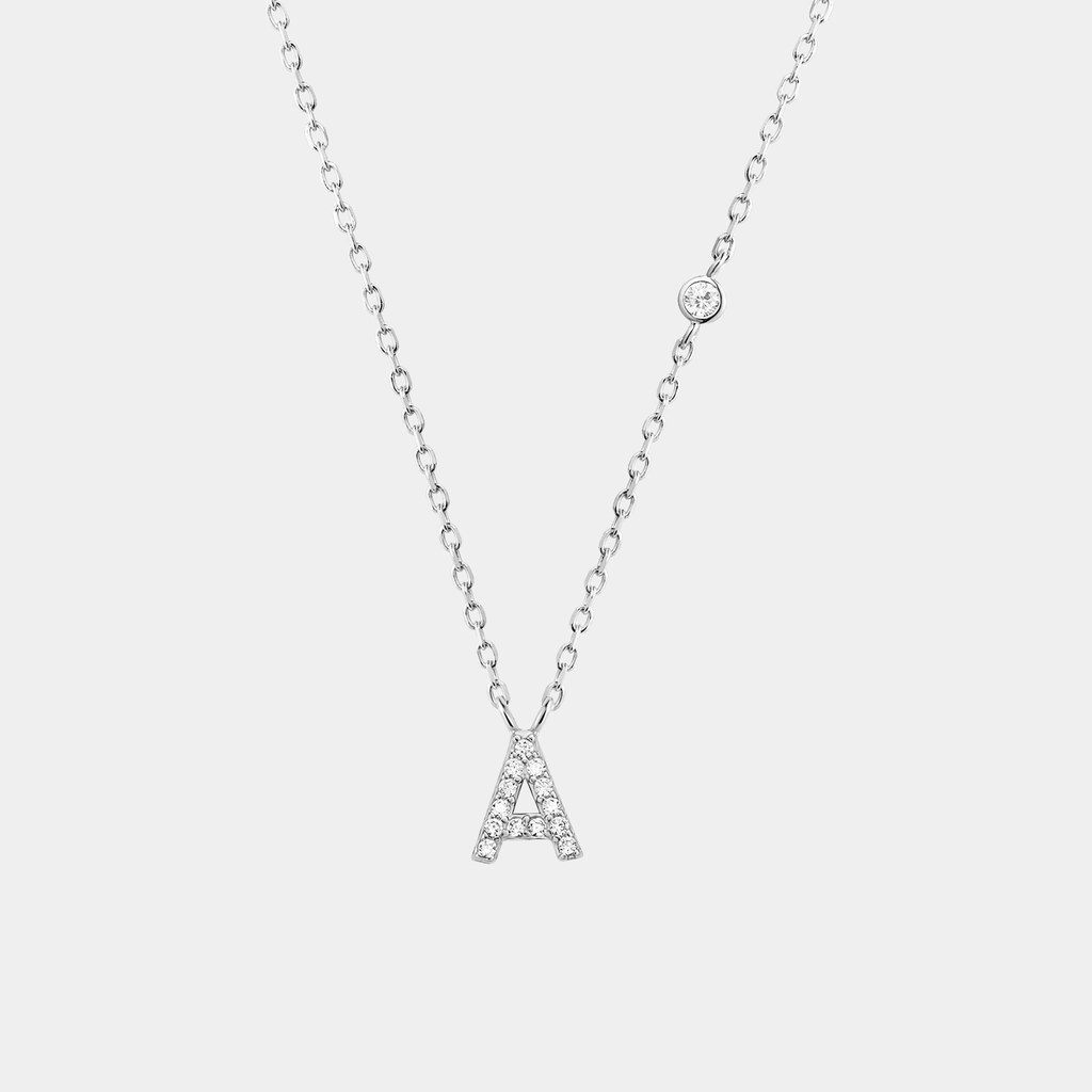 Initial Necklace A Letter Pendant Silver Tone