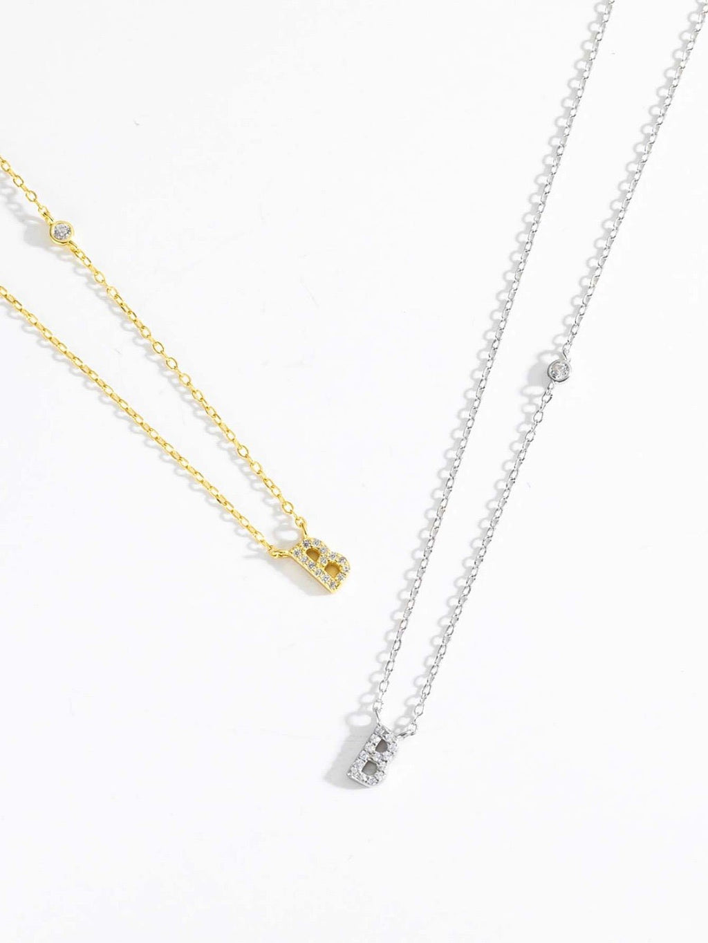 Initial Necklace B Letter Pendant Silver Tone