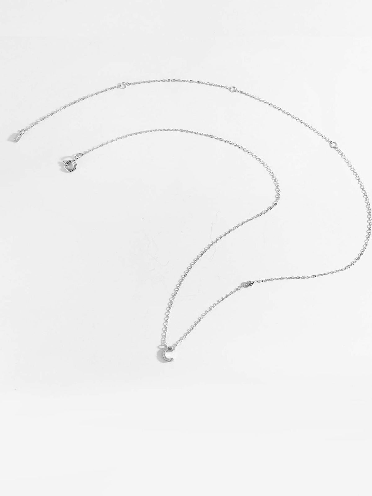 Initial Necklace C Letter Pendant Silver Tone