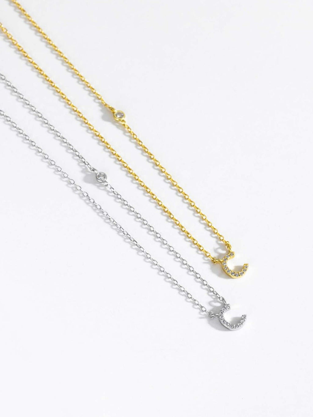 Initial Necklace C Letter Pendant Silver Tone