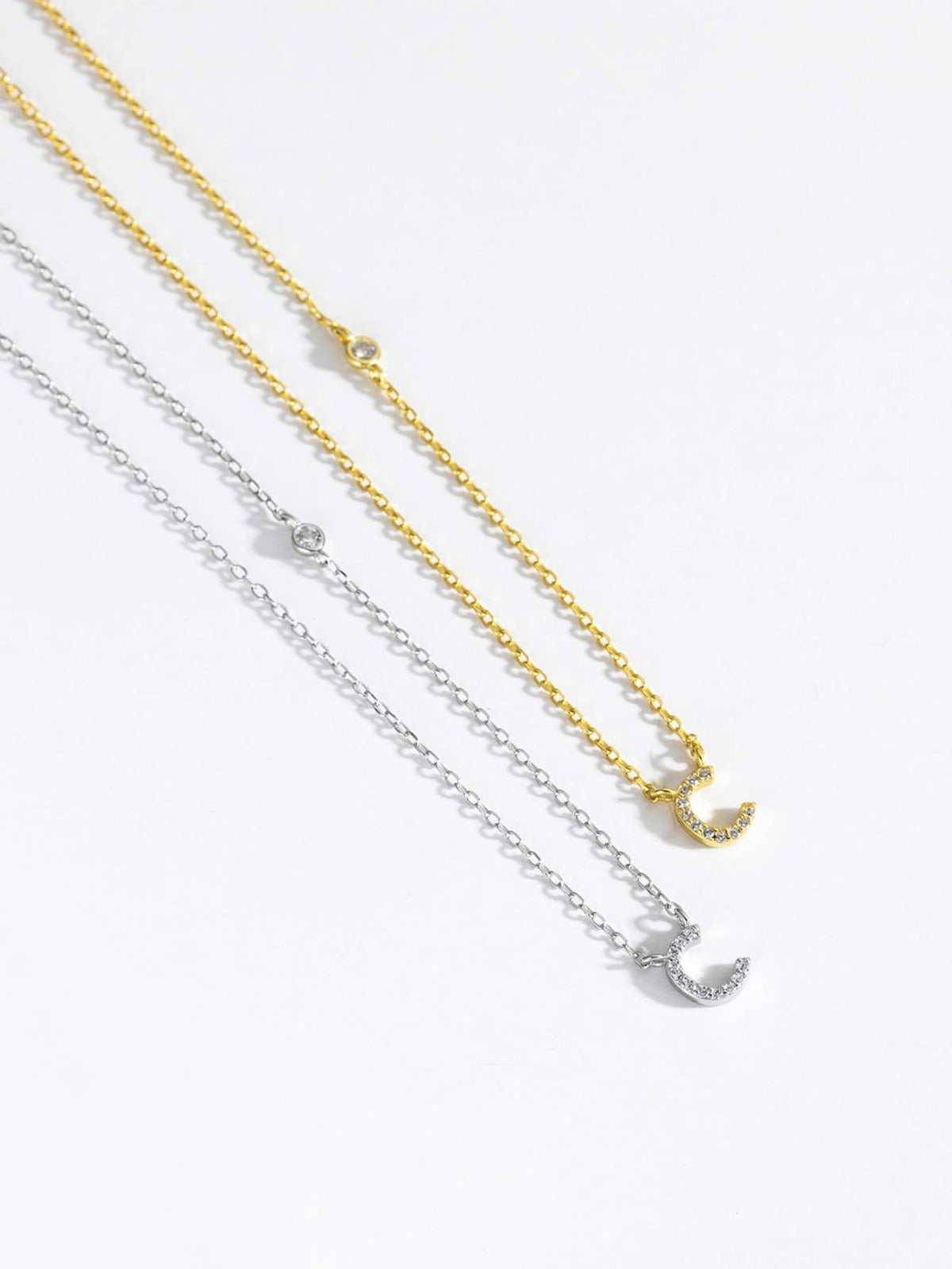 Initial Necklace C Letter Pendant Silver Tone