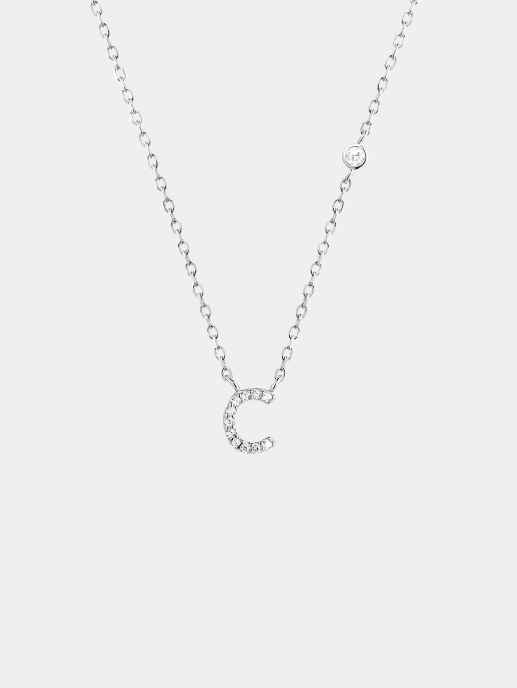 Initial Necklace C Letter Pendant Silver Tone