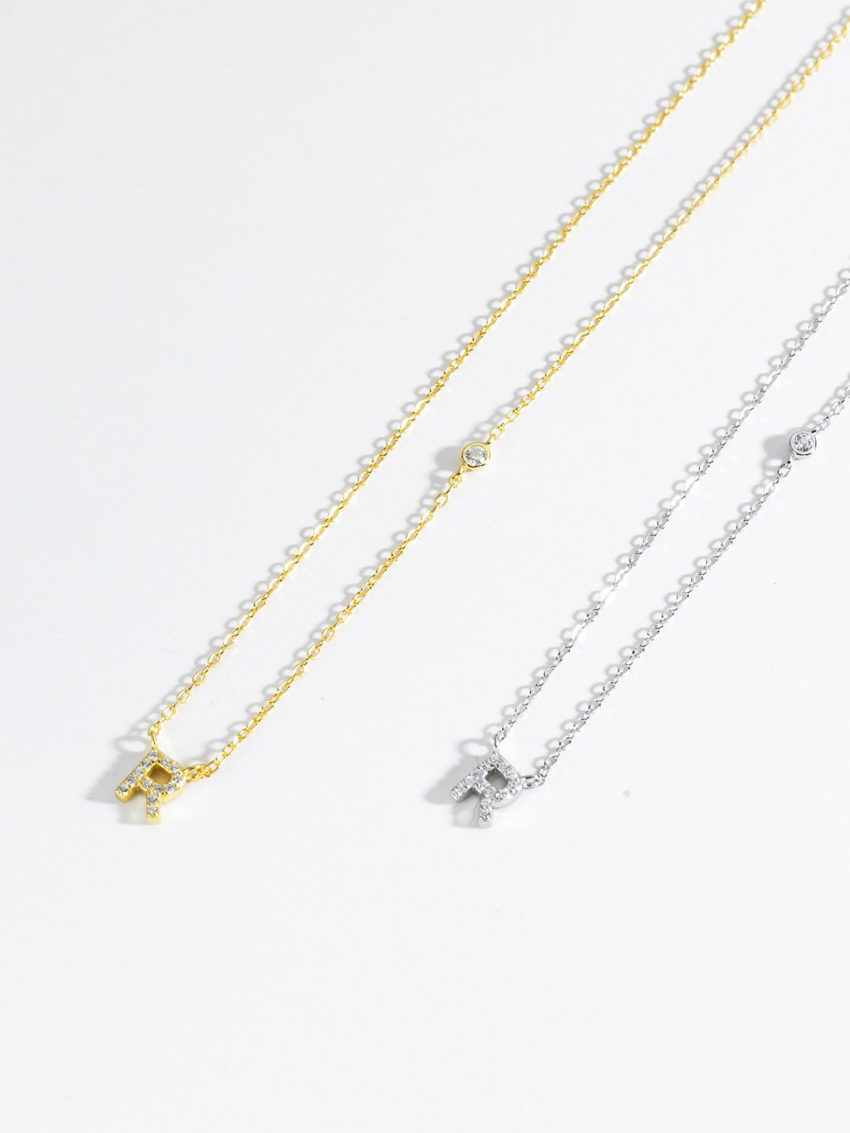 Initial Necklace R Letter Pendant Silver Tone