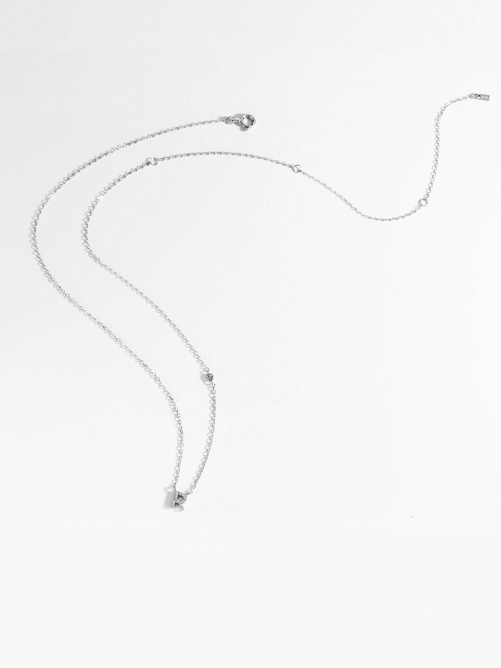 Initial Necklace R Letter Pendant Silver Tone