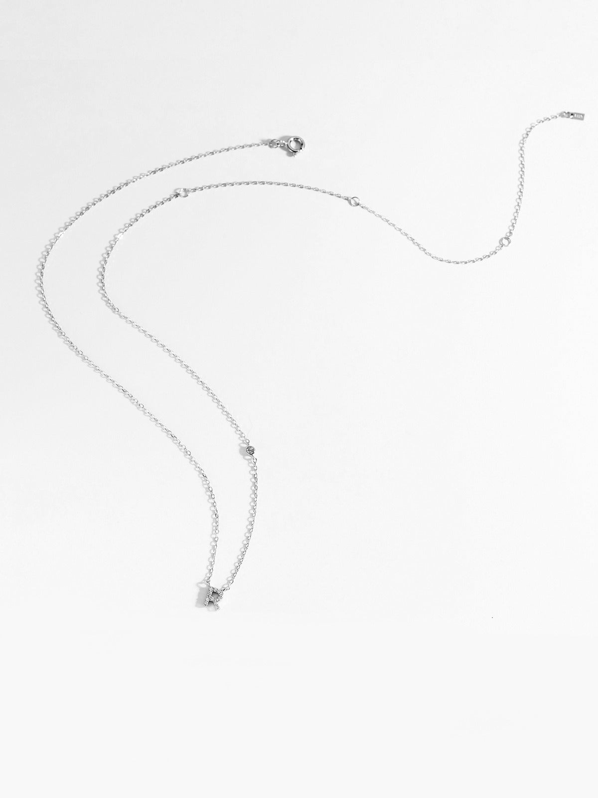 Initial Necklace R Letter Pendant Silver Tone