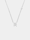 Initial Necklace R Letter Pendant Silver Tone