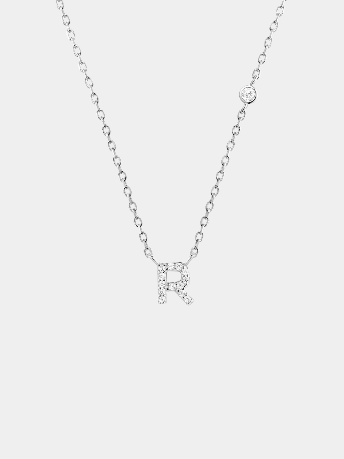 Initial Necklace R Letter Pendant Silver Tone