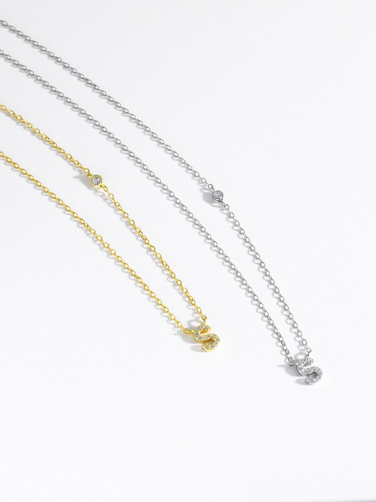Initial Necklace S Letter Pendant Silver Tone