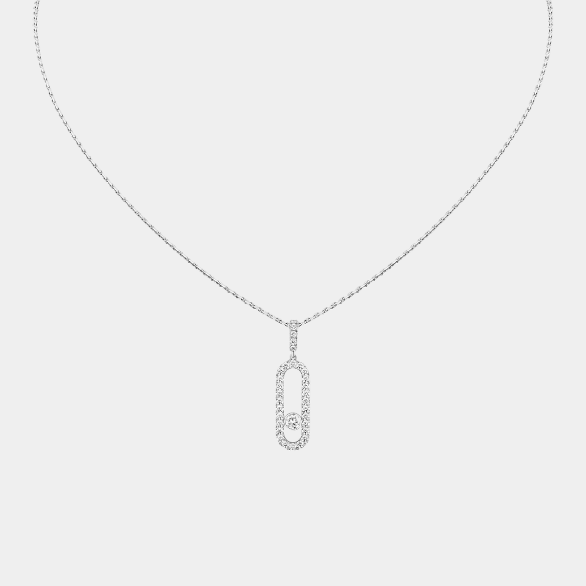 Kinetic Pave Necklace With Moving Crystal Silver Tone