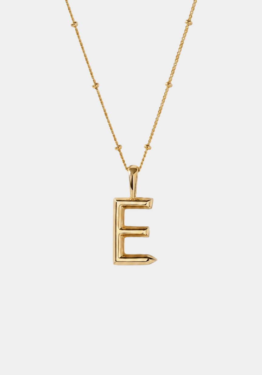 Letter E Initial Necklace Gold Tone