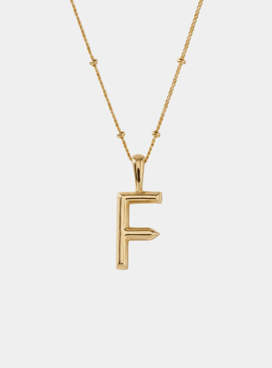 Letter F Initial Necklace Gold Tone