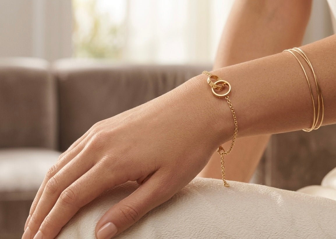Love Bracelet Gold Tone Ring Interlocking Chain