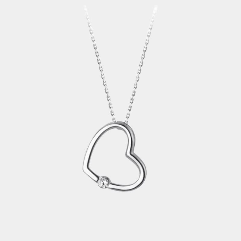 Love Heart Necklace Open Heart Pendant With Crystal Crystal In Silver Tone