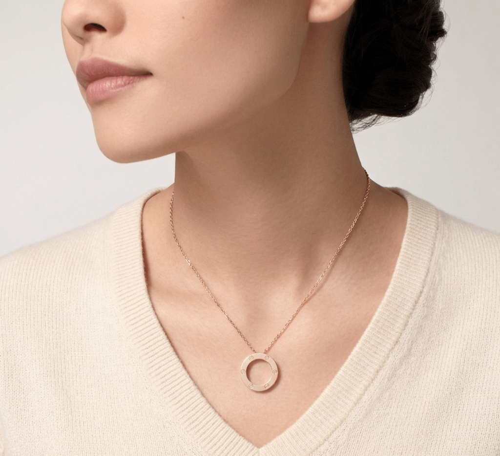 Love Necklace Round Gold Tone Pendant