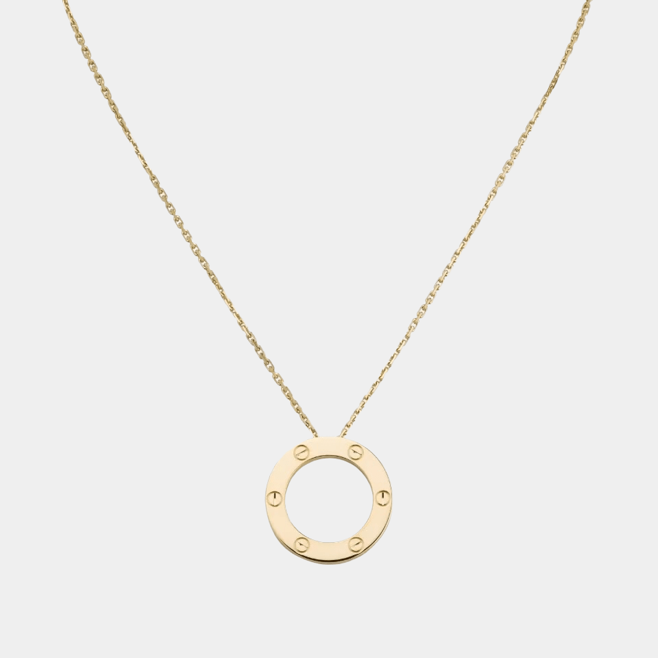 Love Necklace Round Gold Tone Pendant