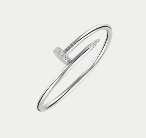 Nail Bracelet Silver Tone Bangle With Crystal