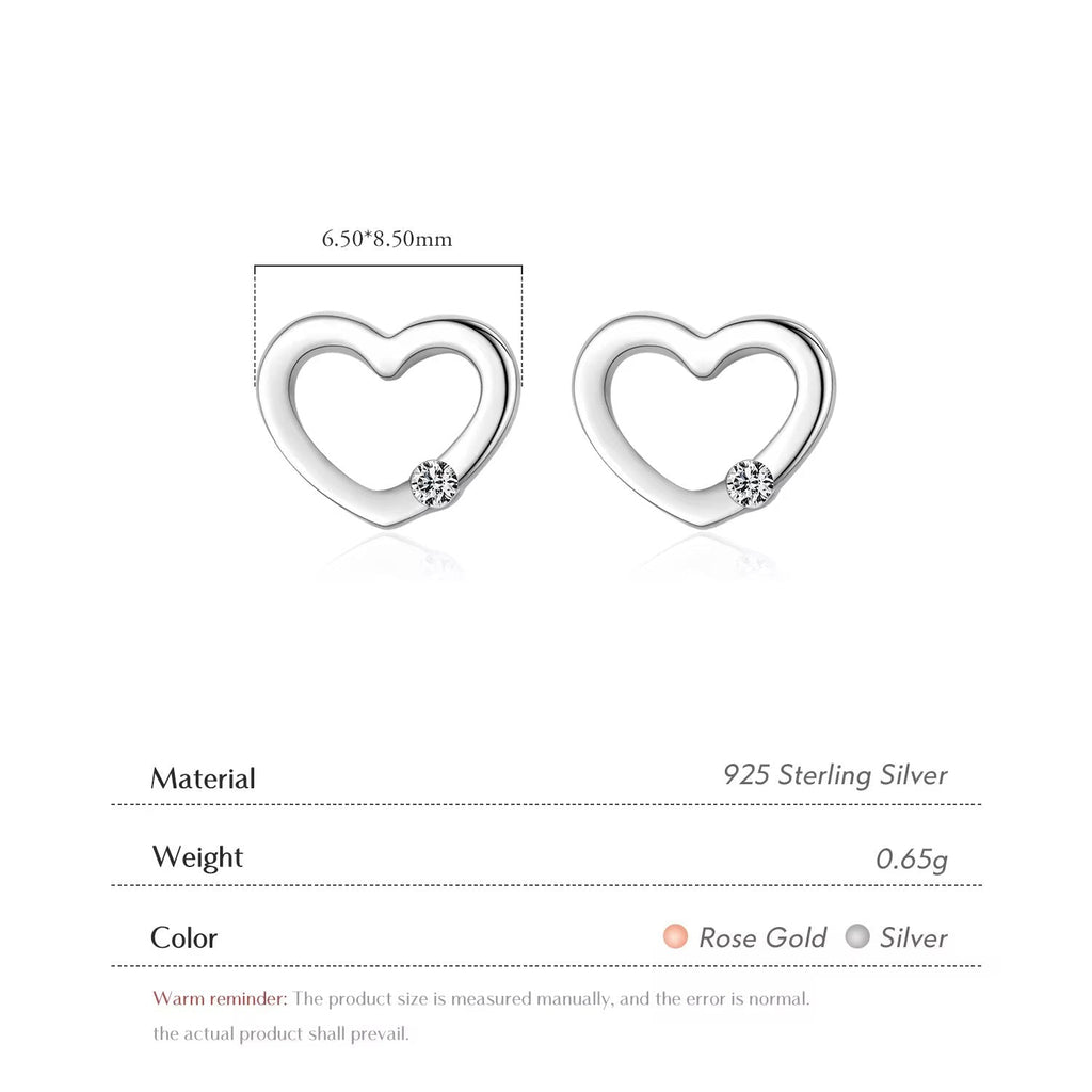 Open Heart Stud Earrings With Crystal Crystal Silver Tone