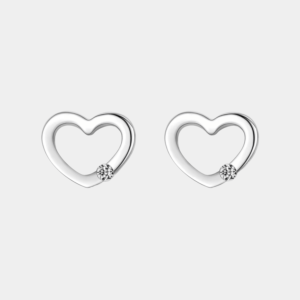 Open Heart Stud Earrings With Crystal Crystal Silver Tone