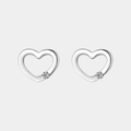 Open Heart Stud Earrings With Crystal Crystal Silver Tone