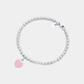 Pink Heart Bracelet Bead in Silver Tone