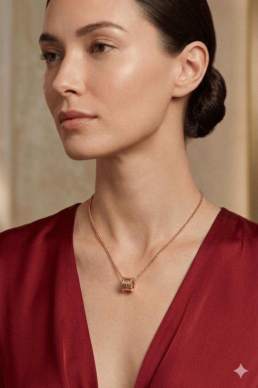Ring Necklace Round Cut Gold Tone
