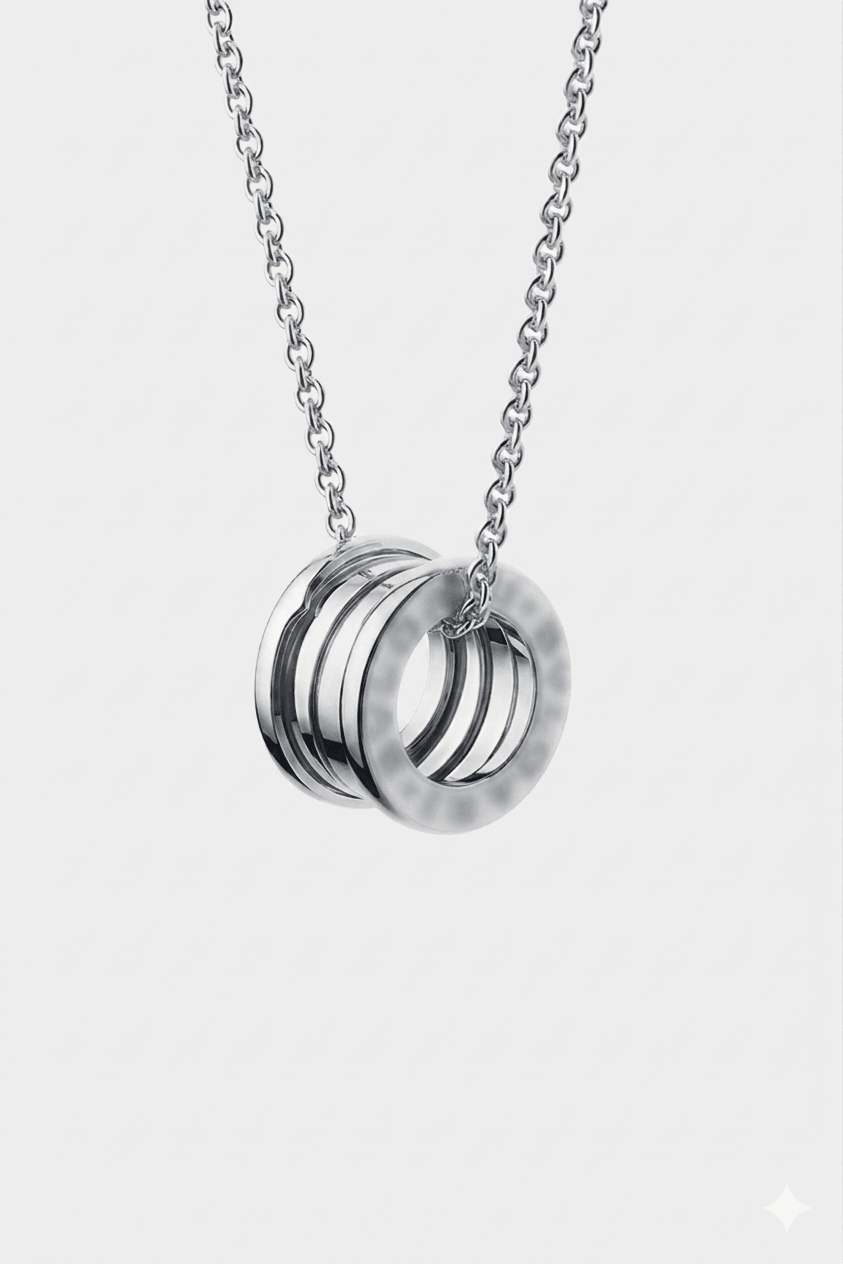 Ring Necklace Round Cut In Silver Tone