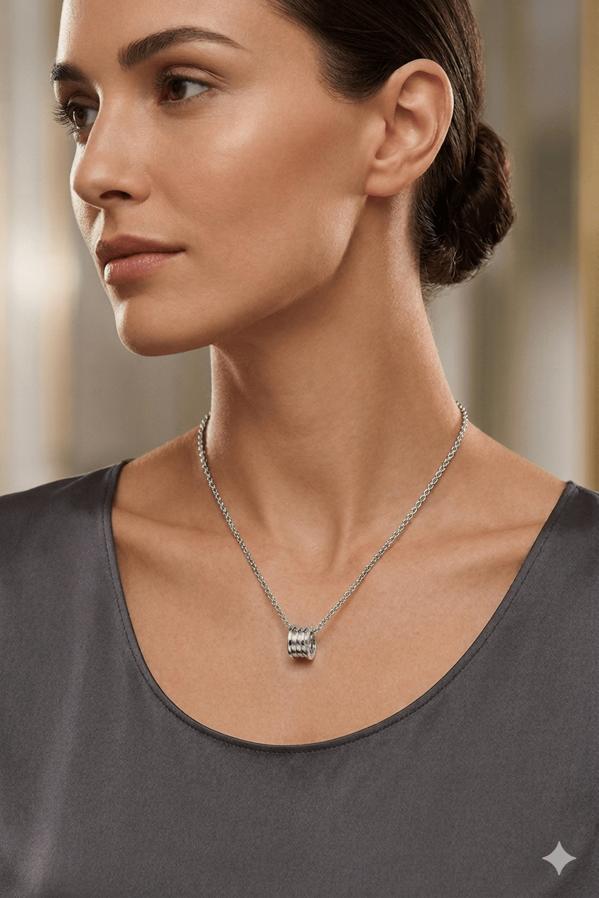 Ring Necklace Round Cut In Silver Tone