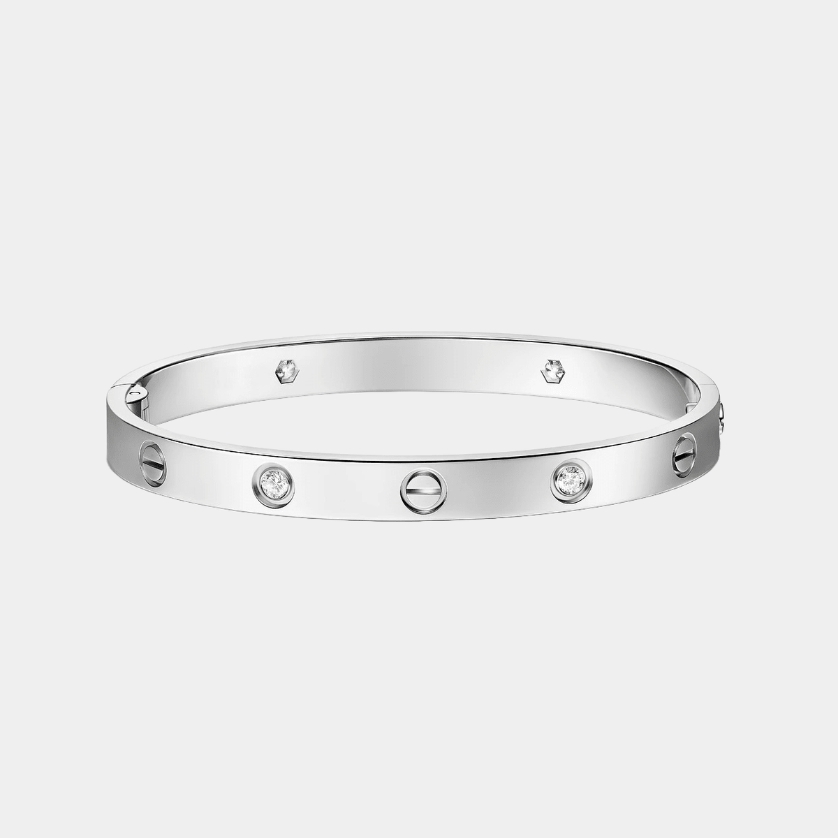 Love Bracelet Silver Tone Screw Bangle With Crystal