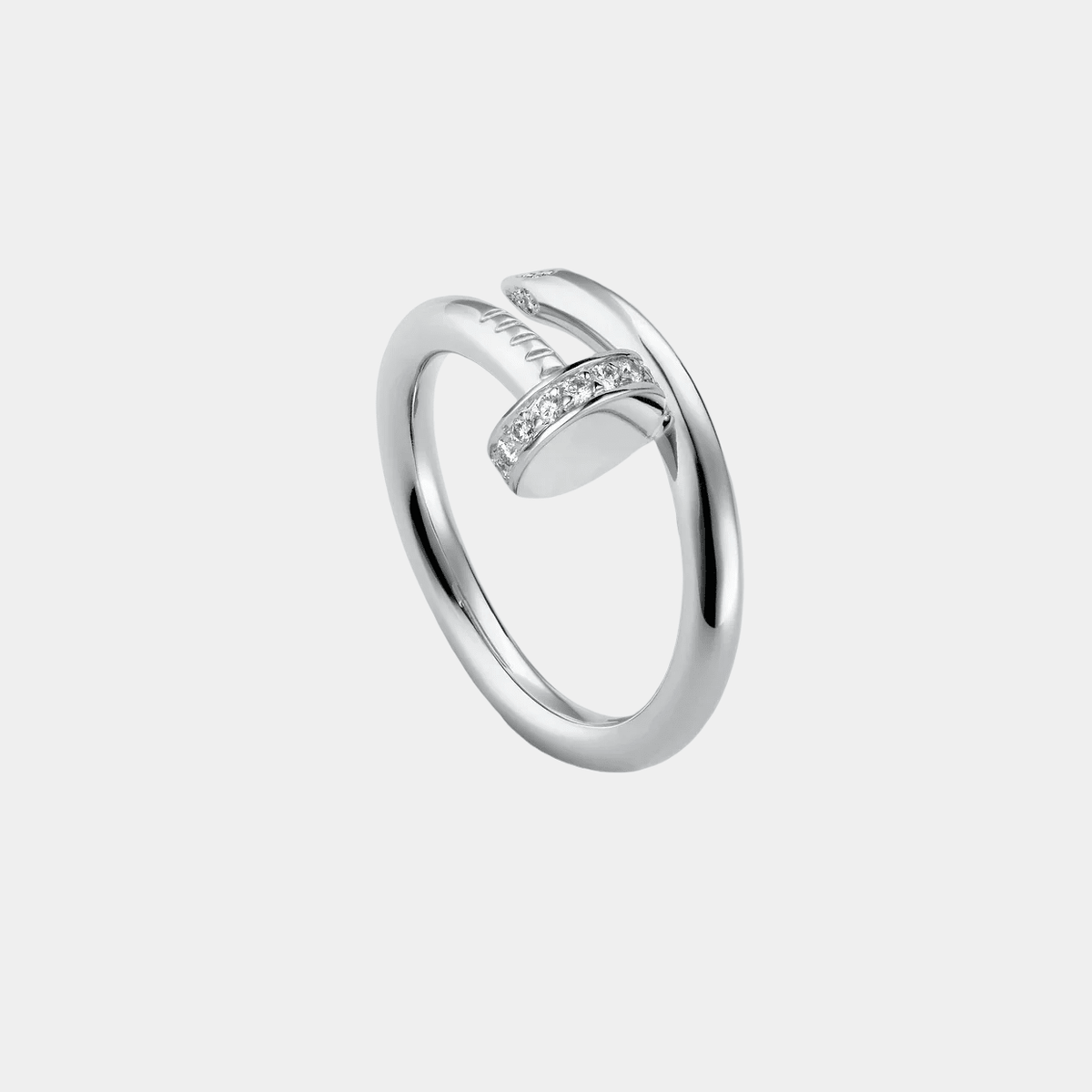 Silver Tone Nail Ring With Crystal