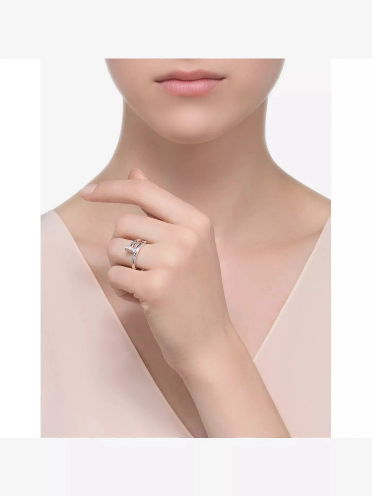 Silver Tone Nail Ring With Crystal