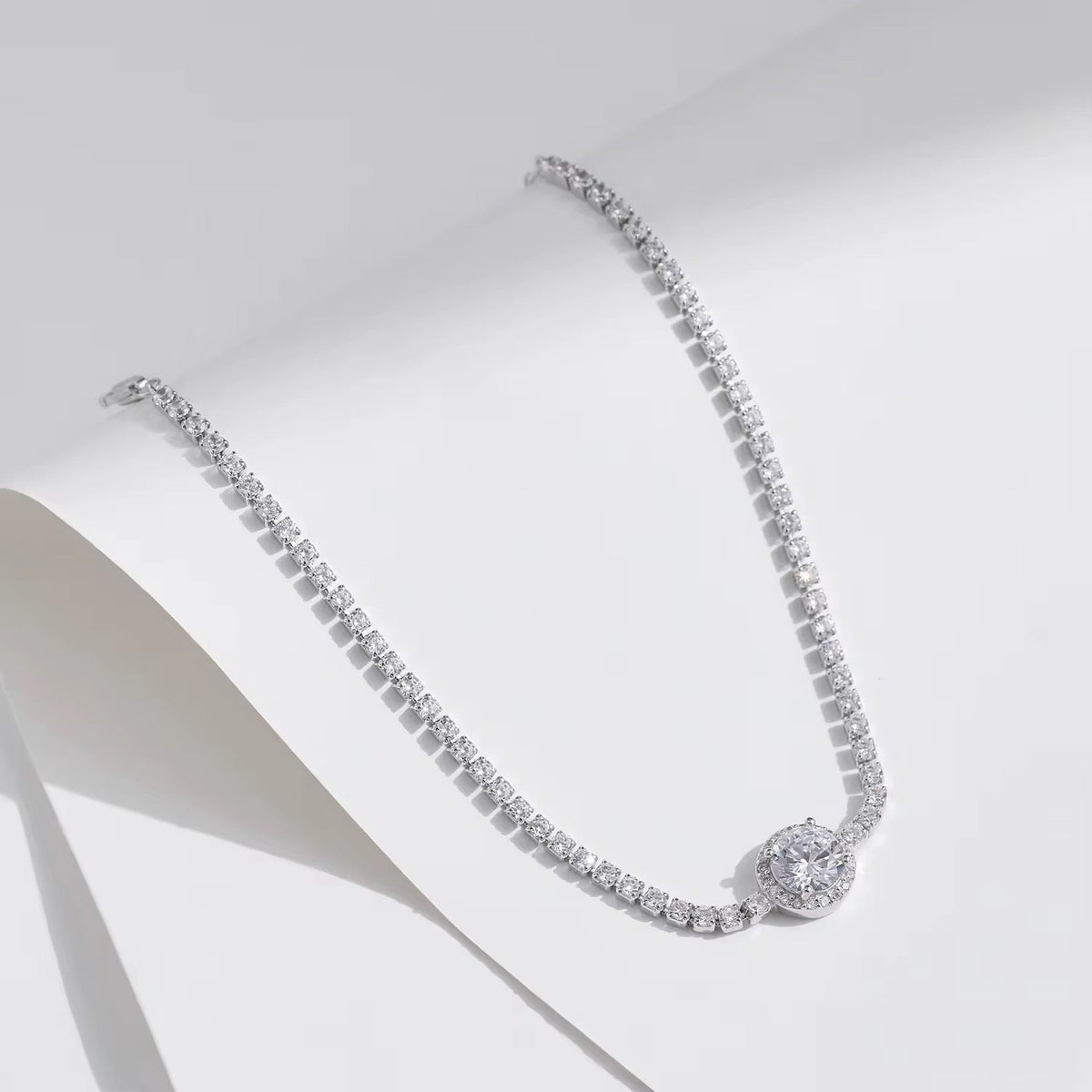 Sparkling Halo Tennis Bracelet Silver Tone