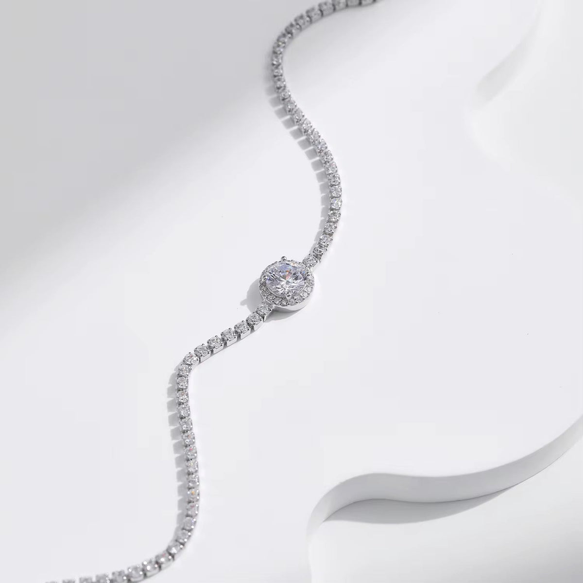 Sparkling Halo Tennis Bracelet Silver Tone