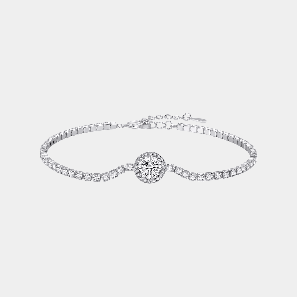 Sparkling Halo Tennis Bracelet Silver Tone