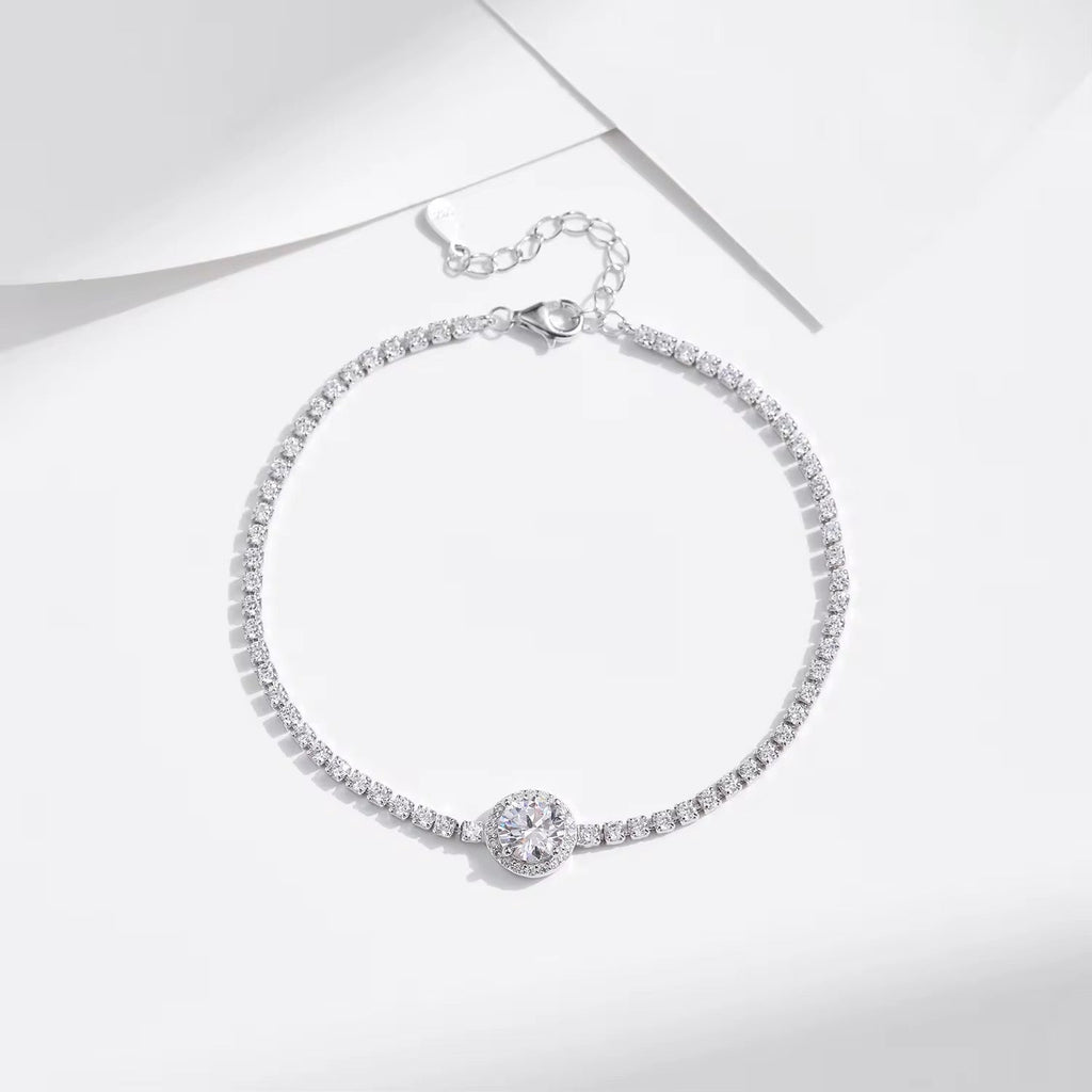 Sparkling Halo Tennis Bracelet Silver Tone