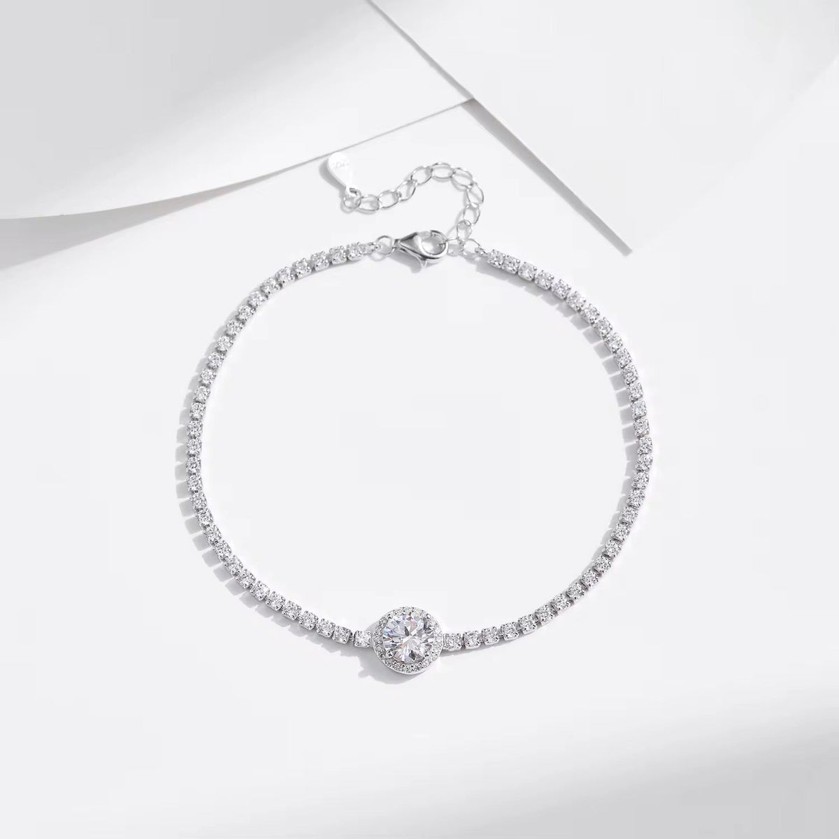 Sparkling Halo Tennis Bracelet Silver Tone