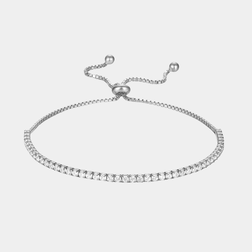 Tennis Bracelet Silver Tone Adjustable