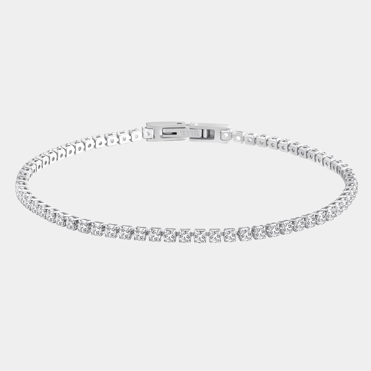 Tennis Bracelet Silver Tone With Crystal