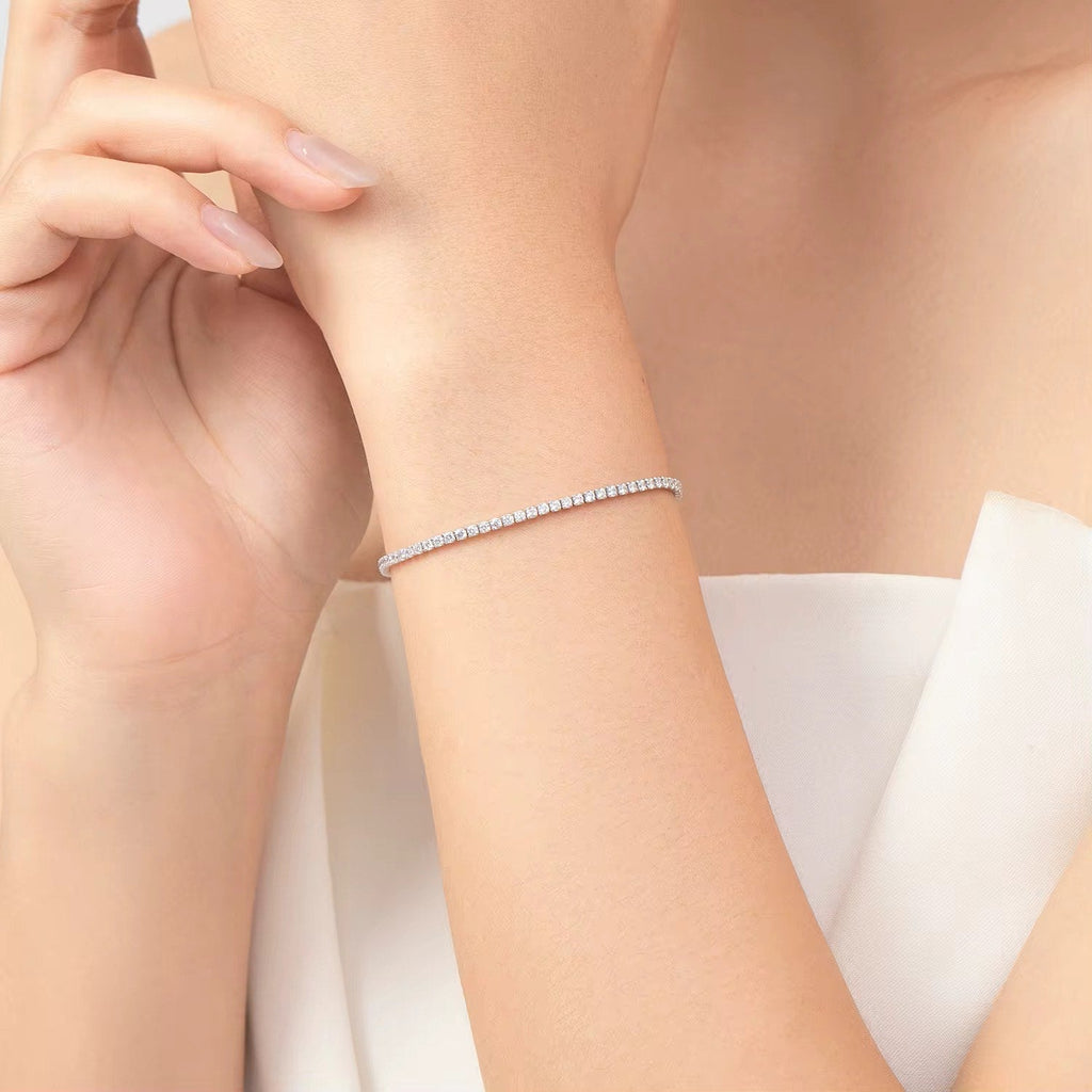 Tennis Crystal Silver Tone Bracelet