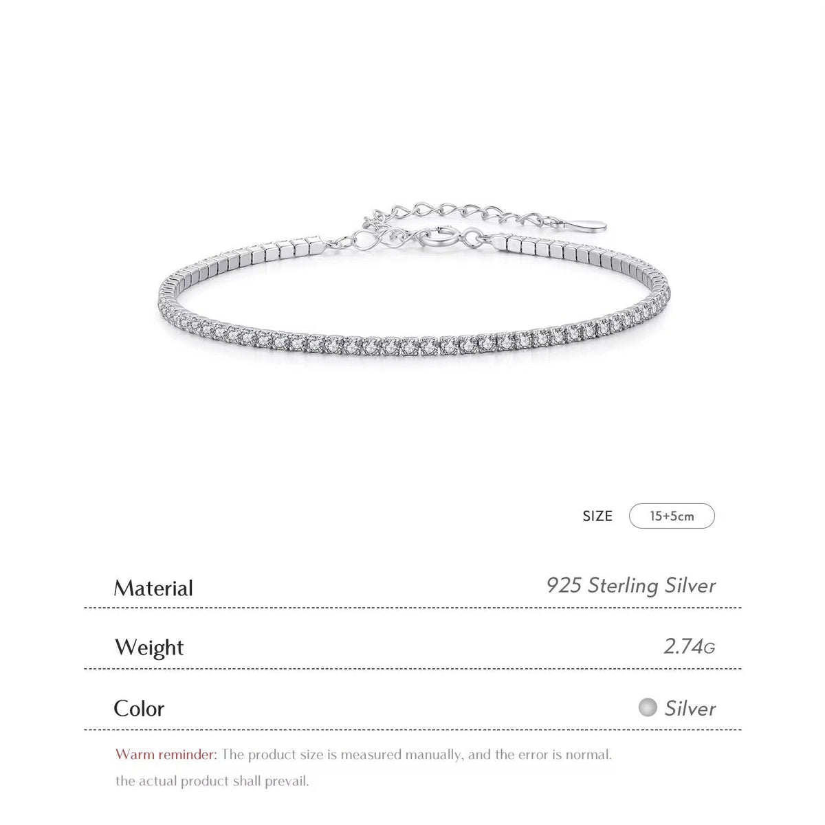 Tennis Crystal Silver Tone Bracelet