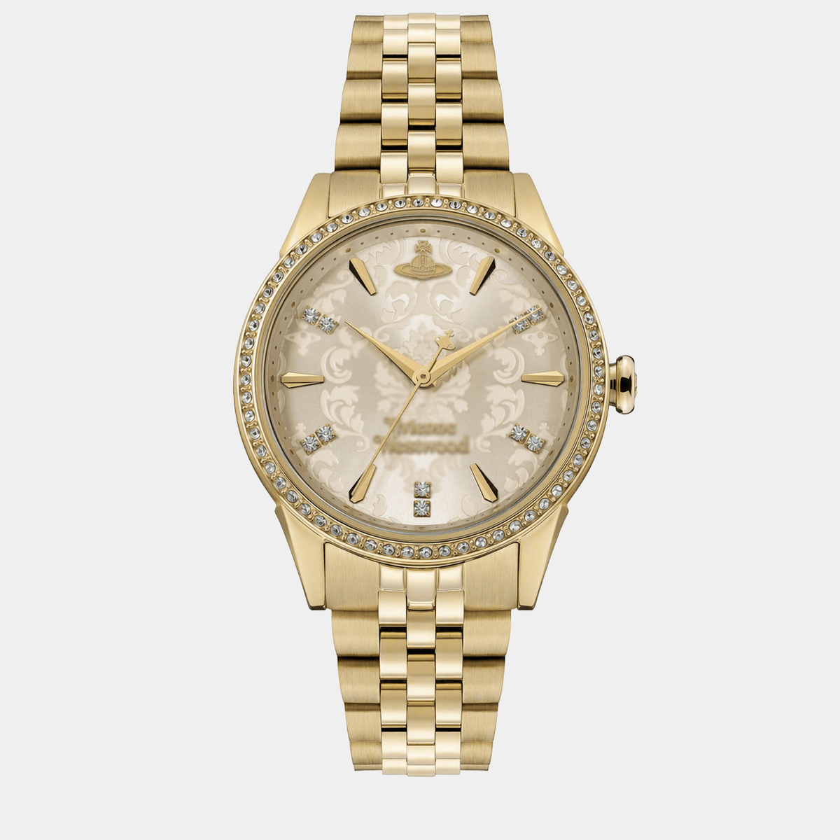 Crystal Dial Watch, Gold Tone