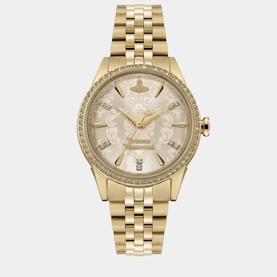 Crystal Dial Watch, Gold Tone