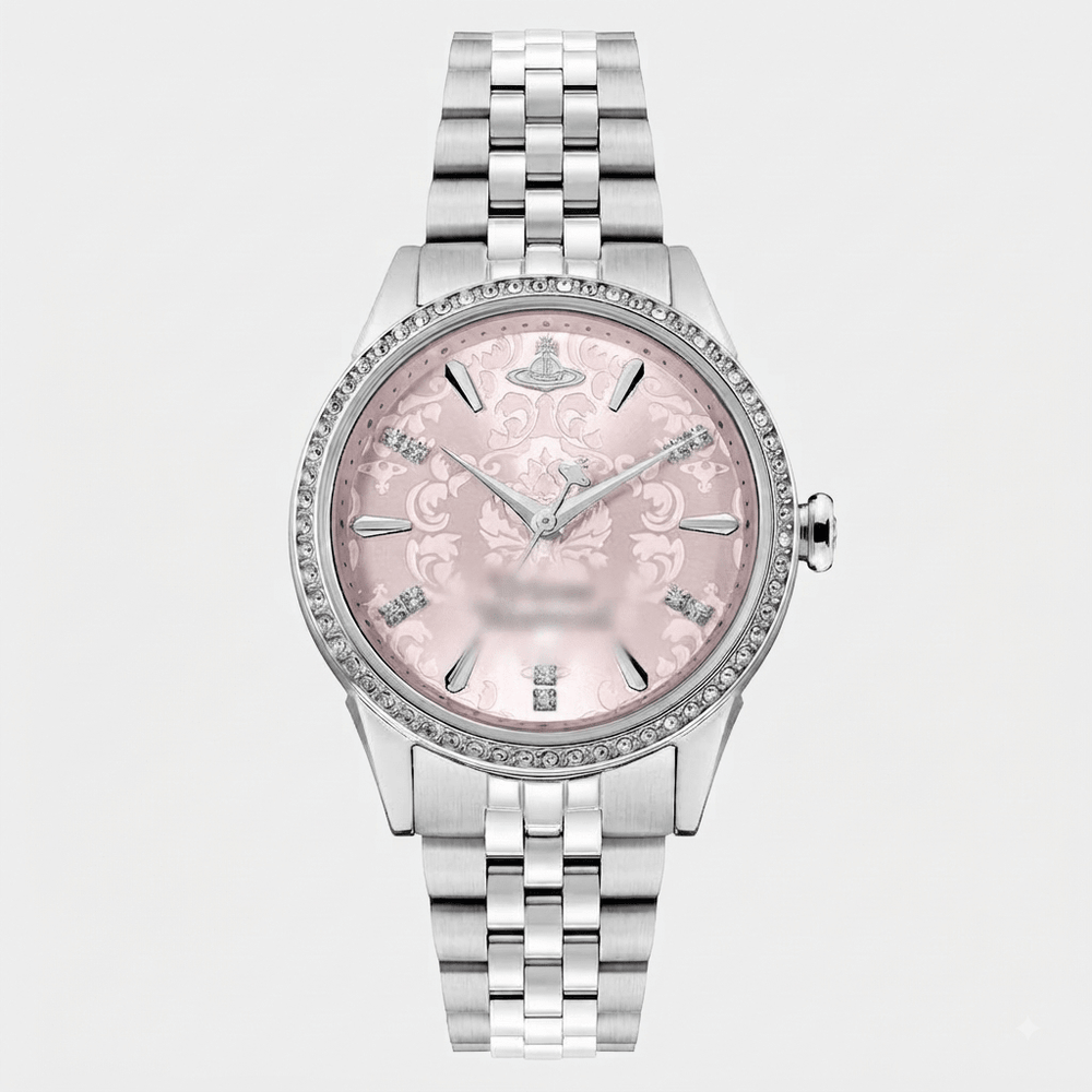Crystal Dial Watch, Pink & Silver Tone