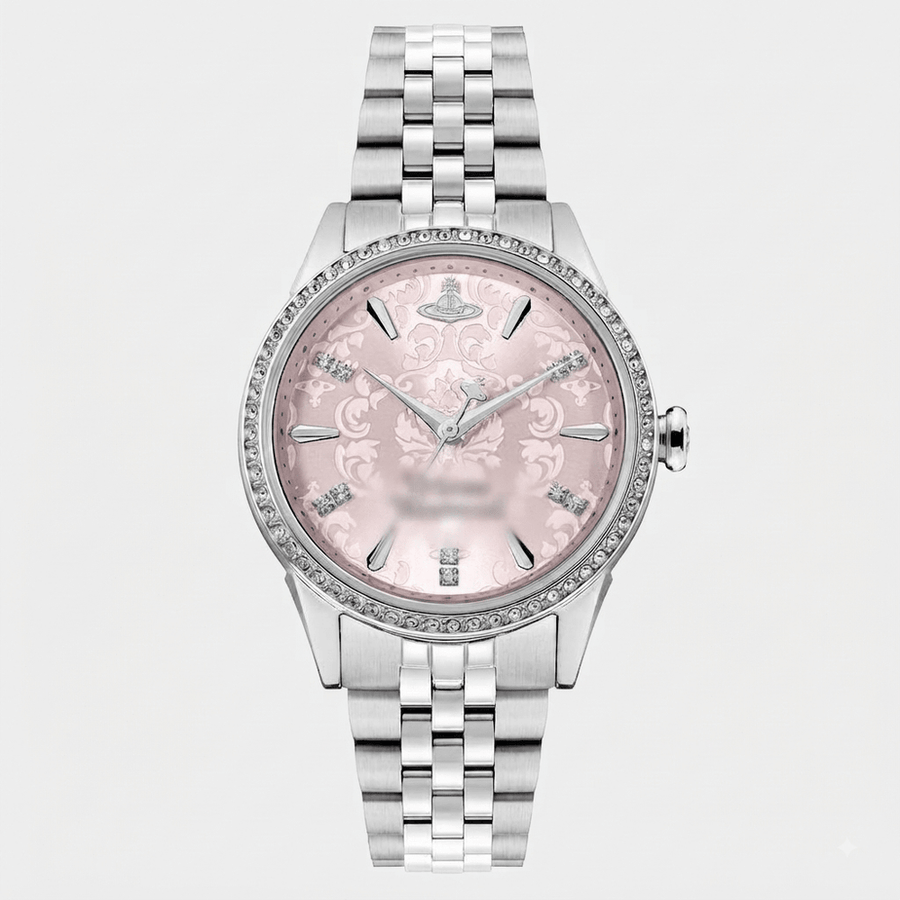 Crystal Dial Watch, Pink & Silver Tone